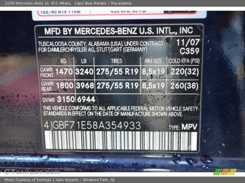 Capri Blue Metallic / Macadamia 2008 Mercedes-Benz GL 450 4Matic