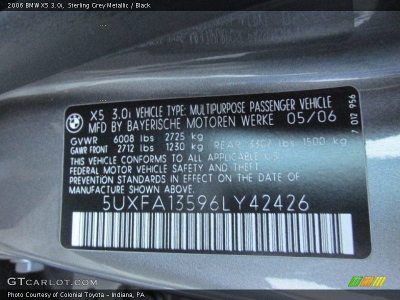 Sterling Grey Metallic / Black 2006 BMW X5 3.0i