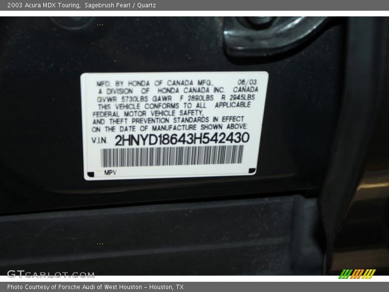 Sagebrush Pearl / Quartz 2003 Acura MDX Touring