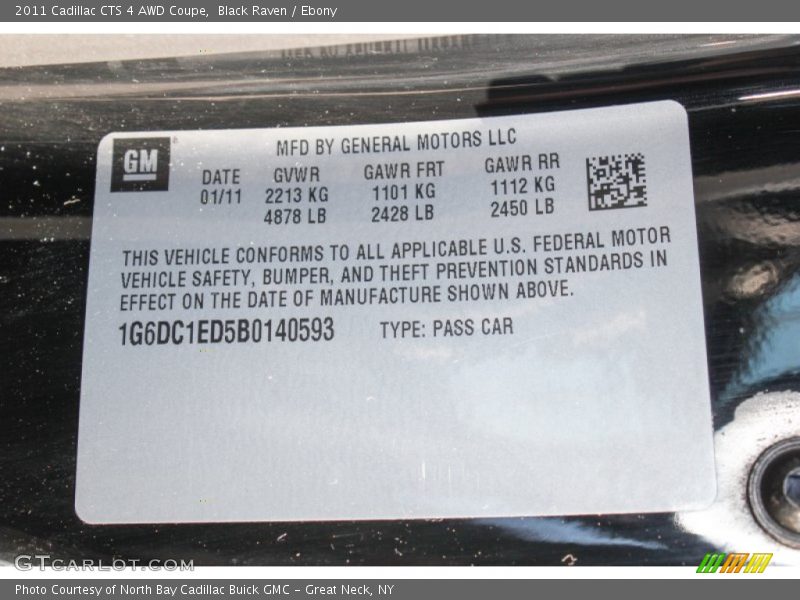 Info Tag of 2011 CTS 4 AWD Coupe