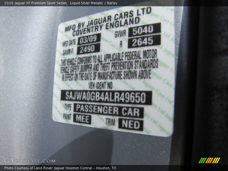 2010 XF Premium Sport Sedan Liquid Silver Metallic Color Code MEE