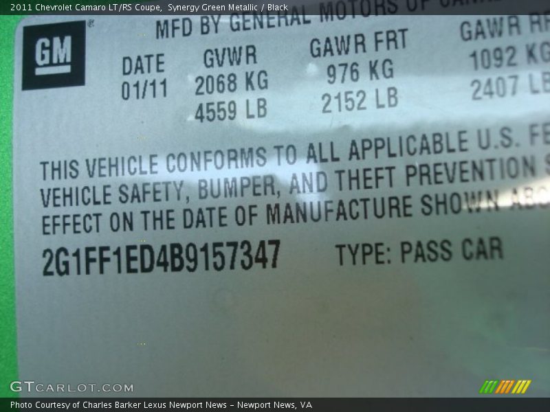 Synergy Green Metallic / Black 2011 Chevrolet Camaro LT/RS Coupe