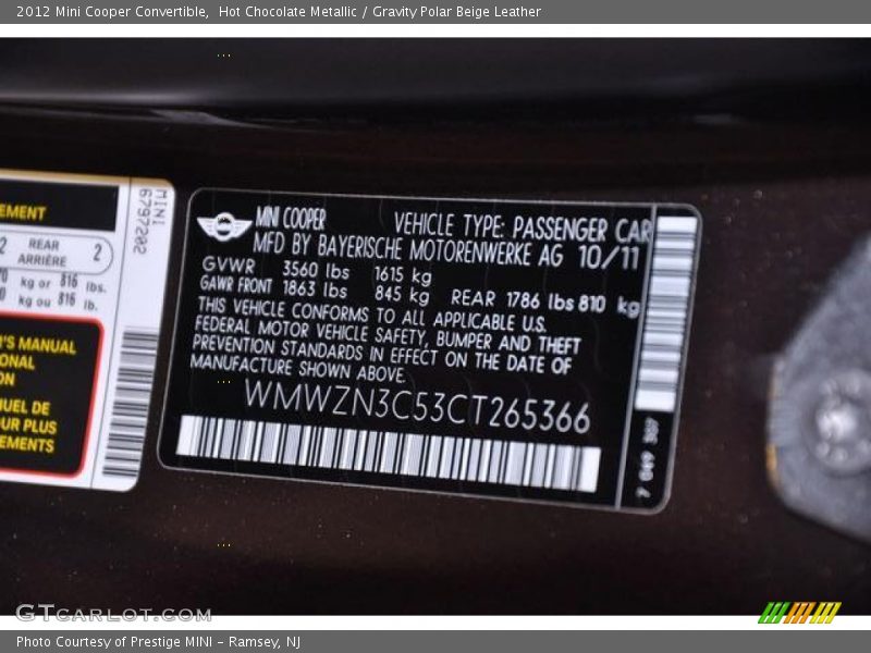 Hot Chocolate Metallic / Gravity Polar Beige Leather 2012 Mini Cooper Convertible