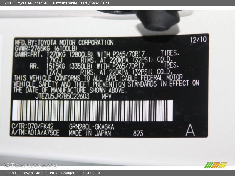 Blizzard White Pearl / Sand Beige 2011 Toyota 4Runner SR5