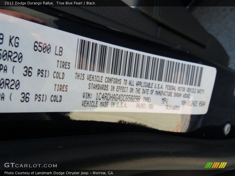 2013 Durango Rallye True Blue Pearl Color Code PBU