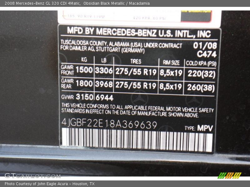 Obsidian Black Metallic / Macadamia 2008 Mercedes-Benz GL 320 CDI 4Matic