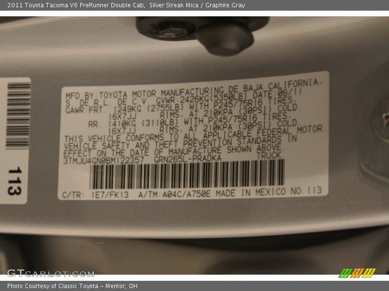 Silver Streak Mica / Graphite Gray 2011 Toyota Tacoma V6 PreRunner Double Cab