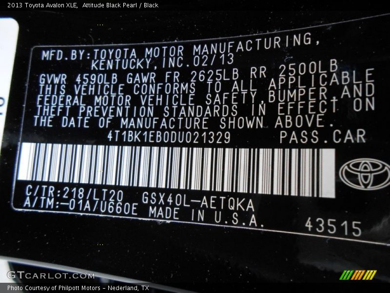 Attitude Black Pearl / Black 2013 Toyota Avalon XLE