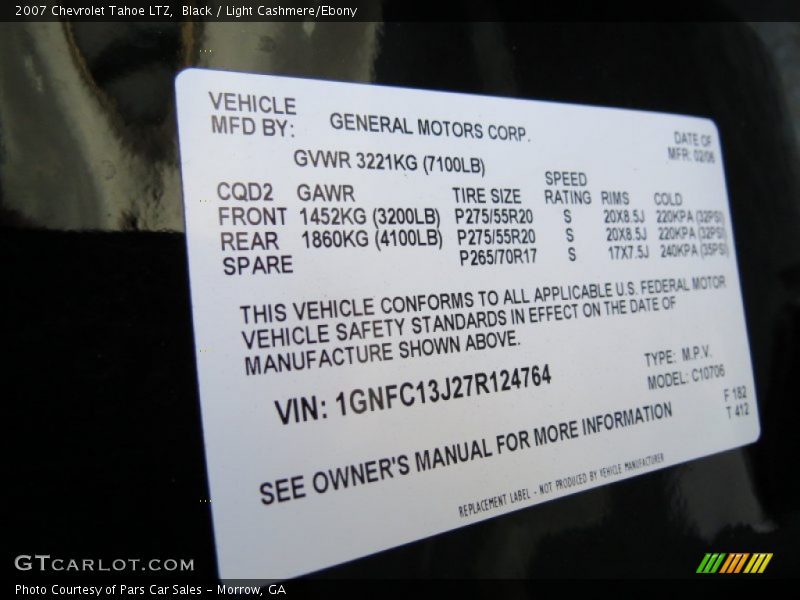 Black / Light Cashmere/Ebony 2007 Chevrolet Tahoe LTZ