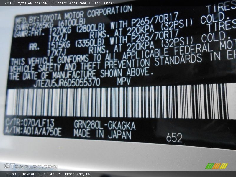 Blizzard White Pearl / Black Leather 2013 Toyota 4Runner SR5