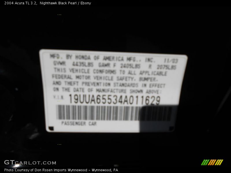 Nighthawk Black Pearl / Ebony 2004 Acura TL 3.2