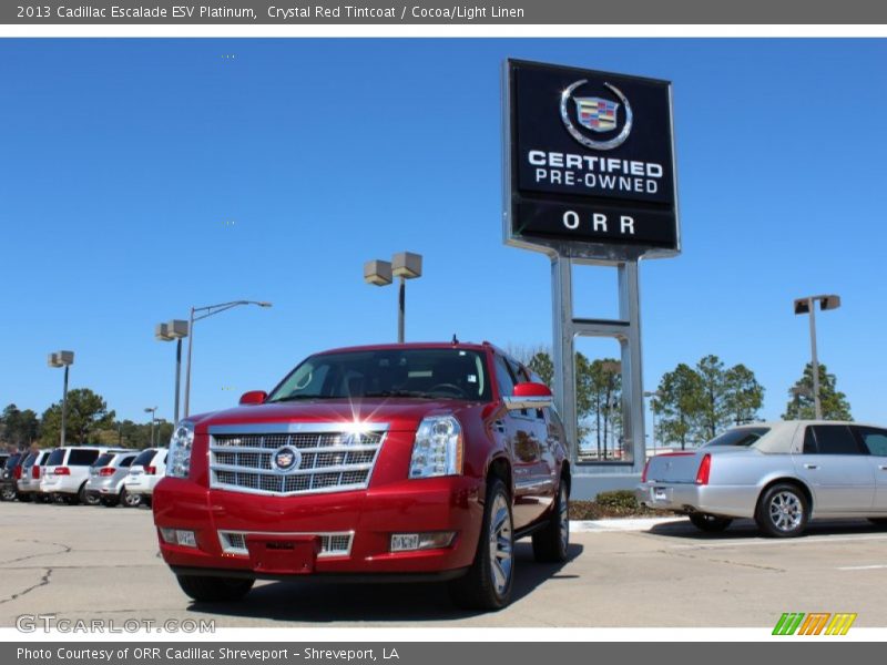 Crystal Red Tintcoat / Cocoa/Light Linen 2013 Cadillac Escalade ESV Platinum