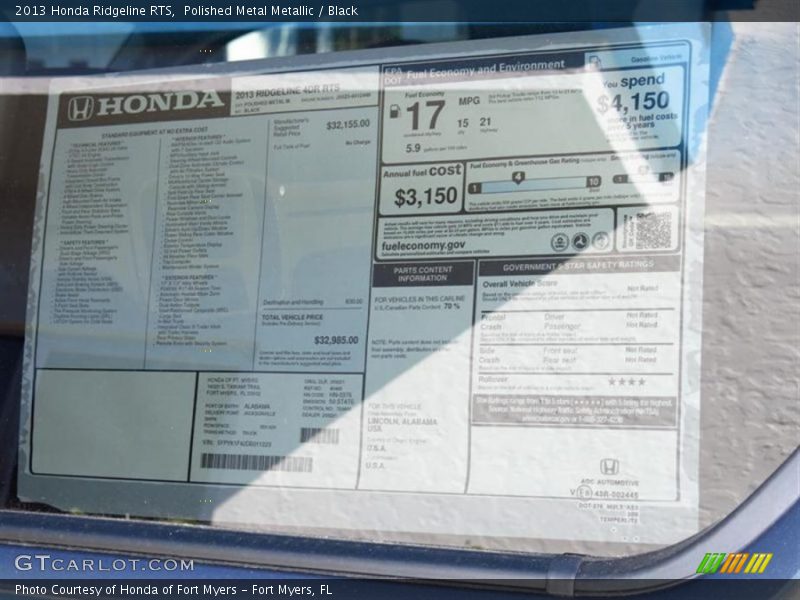 Polished Metal Metallic / Black 2013 Honda Ridgeline RTS