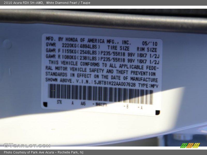 White Diamond Pearl / Taupe 2010 Acura RDX SH-AWD