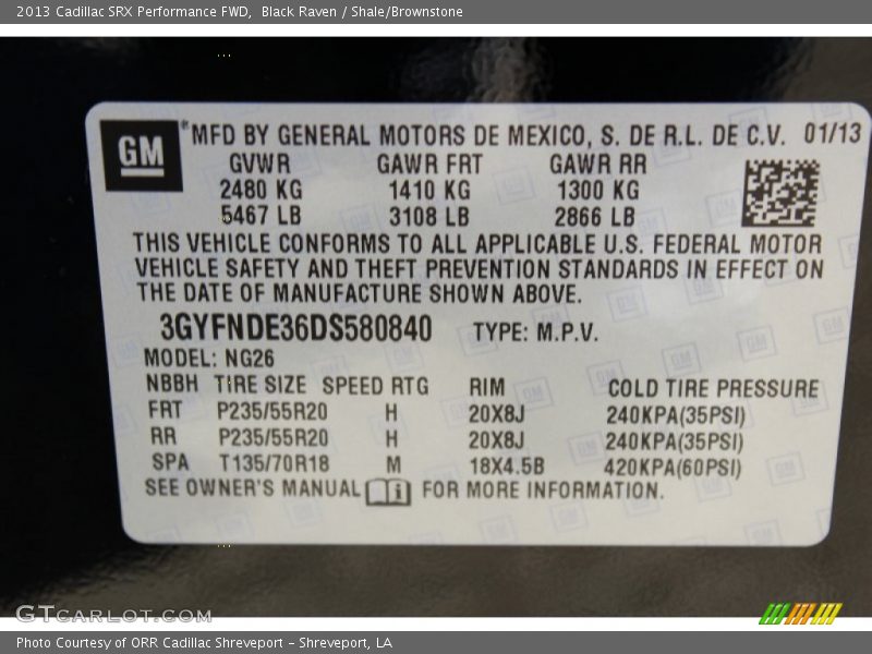 Black Raven / Shale/Brownstone 2013 Cadillac SRX Performance FWD
