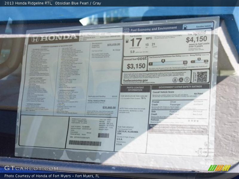 Obsidian Blue Pearl / Gray 2013 Honda Ridgeline RTL
