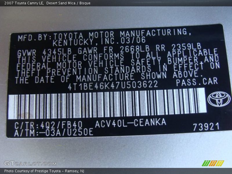 Desert Sand Mica / Bisque 2007 Toyota Camry LE