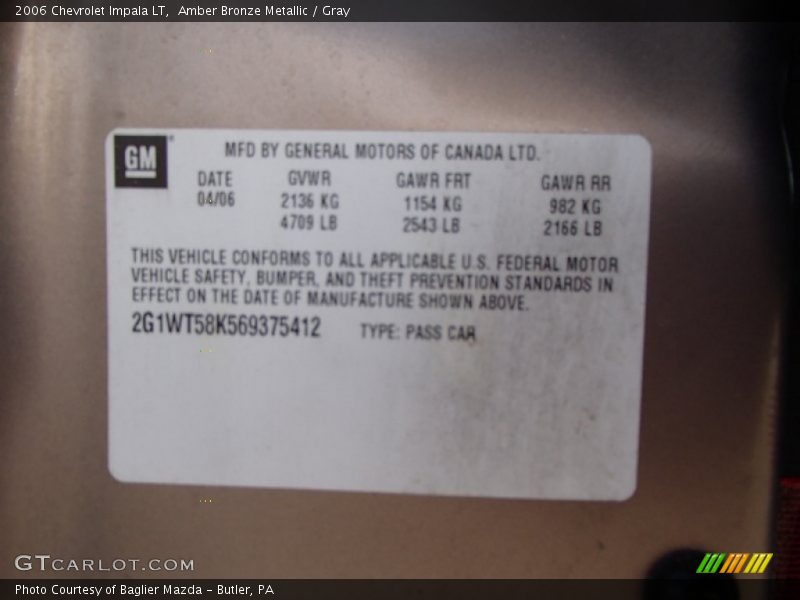 Amber Bronze Metallic / Gray 2006 Chevrolet Impala LT