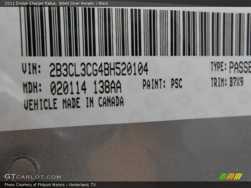 2011 Charger Rallye Billett Silver Metallic Color Code PSC