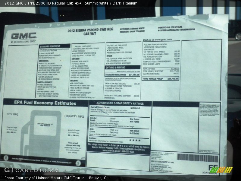 Summit White / Dark Titanium 2012 GMC Sierra 2500HD Regular Cab 4x4