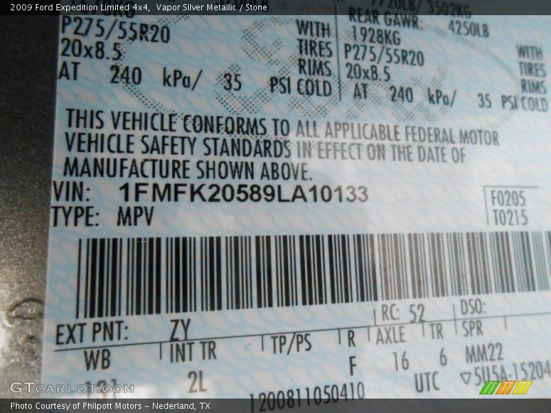 2009 Expedition Limited 4x4 Vapor Silver Metallic Color Code ZY