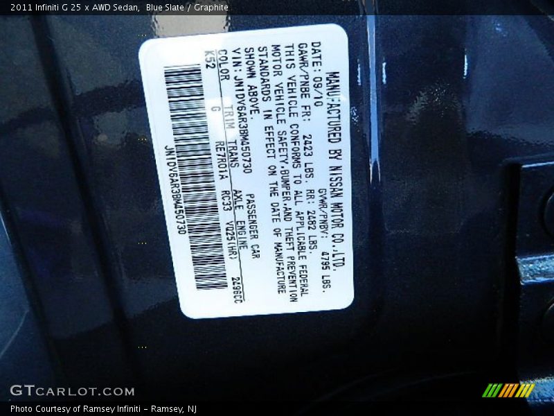 Blue Slate / Graphite 2011 Infiniti G 25 x AWD Sedan