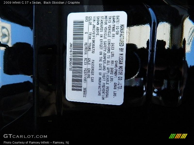 Black Obsidian / Graphite 2009 Infiniti G 37 x Sedan