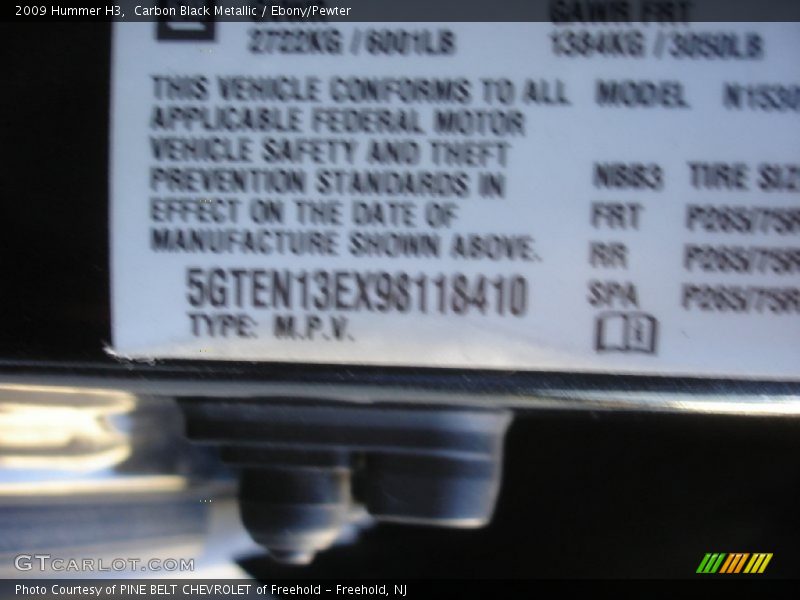 Carbon Black Metallic / Ebony/Pewter 2009 Hummer H3