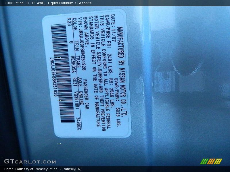 Liquid Platinum / Graphite 2008 Infiniti EX 35 AWD