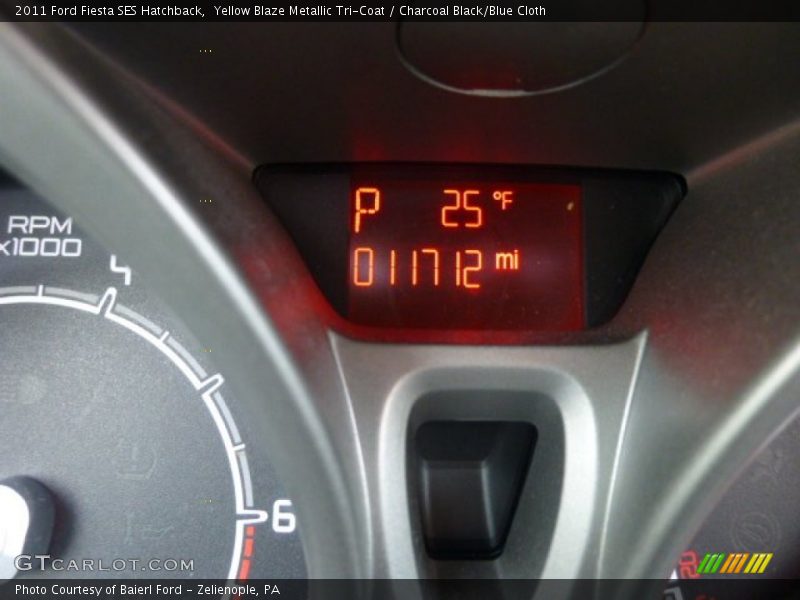 Yellow Blaze Metallic Tri-Coat / Charcoal Black/Blue Cloth 2011 Ford Fiesta SES Hatchback