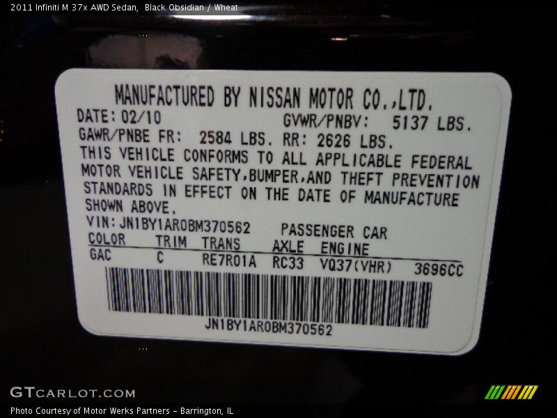 Black Obsidian / Wheat 2011 Infiniti M 37x AWD Sedan