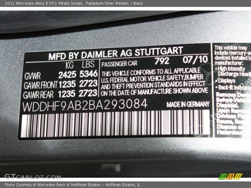 Palladium Silver Metallic / Black 2011 Mercedes-Benz E 550 4Matic Sedan