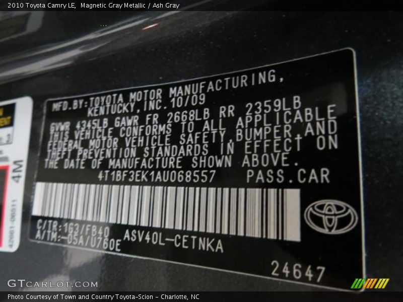Magnetic Gray Metallic / Ash Gray 2010 Toyota Camry LE