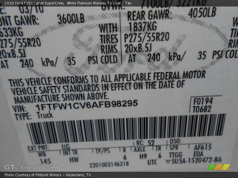 2010 F150 Lariat SuperCrew White Platinum Metallic Tri Coat Color Code UG