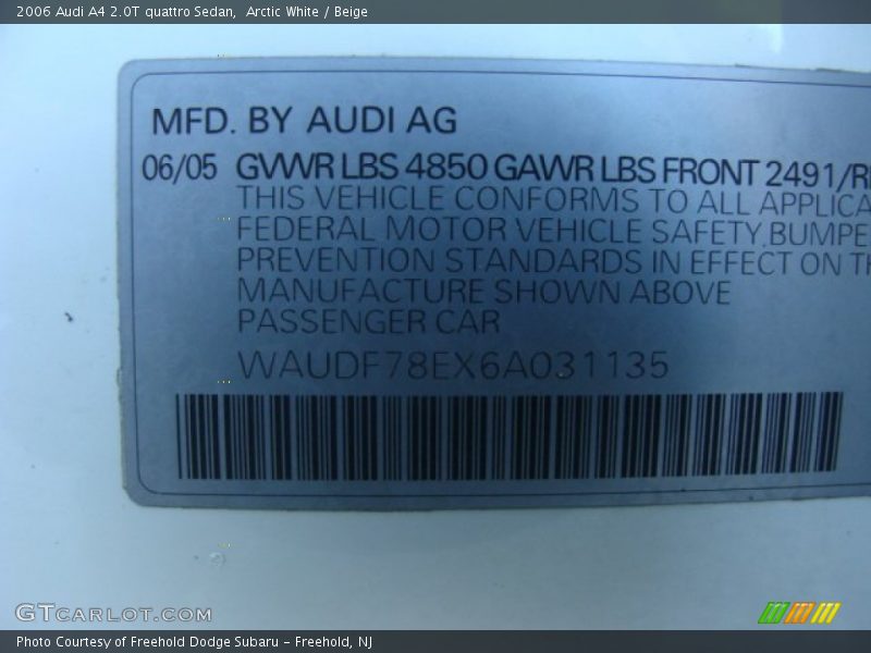 Arctic White / Beige 2006 Audi A4 2.0T quattro Sedan