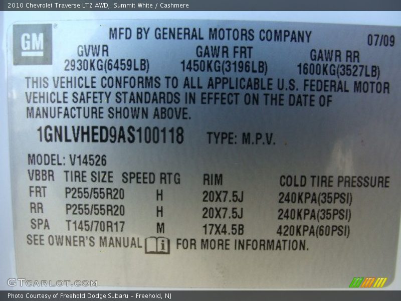 Summit White / Cashmere 2010 Chevrolet Traverse LTZ AWD