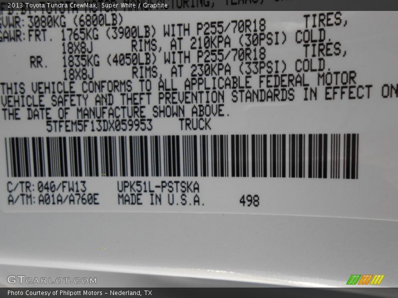 Super White / Graphite 2013 Toyota Tundra CrewMax