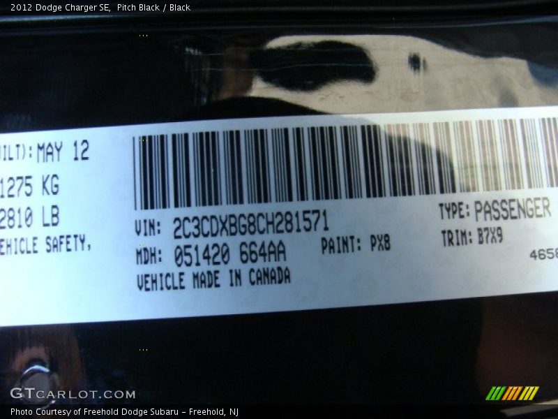Pitch Black / Black 2012 Dodge Charger SE