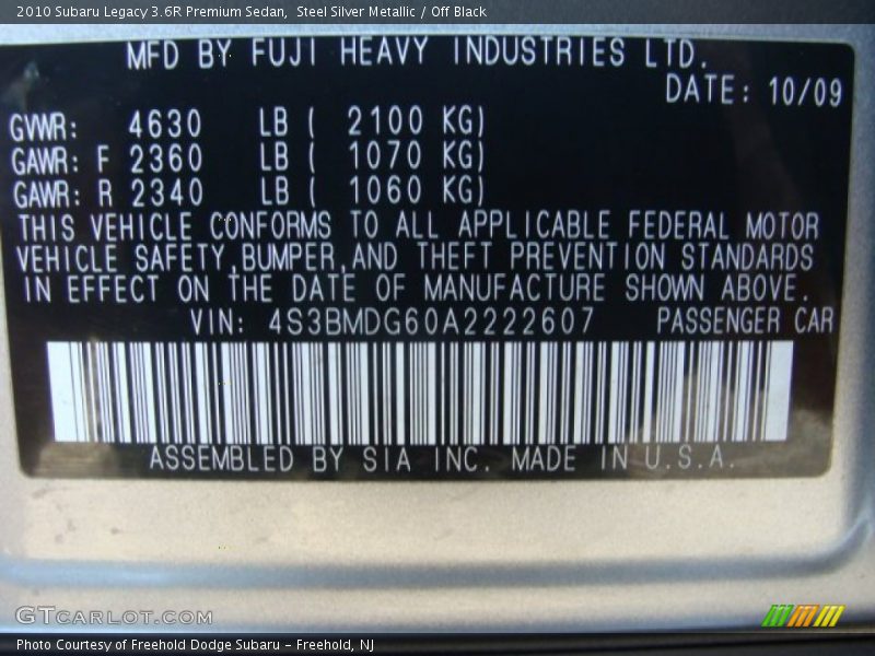 Steel Silver Metallic / Off Black 2010 Subaru Legacy 3.6R Premium Sedan