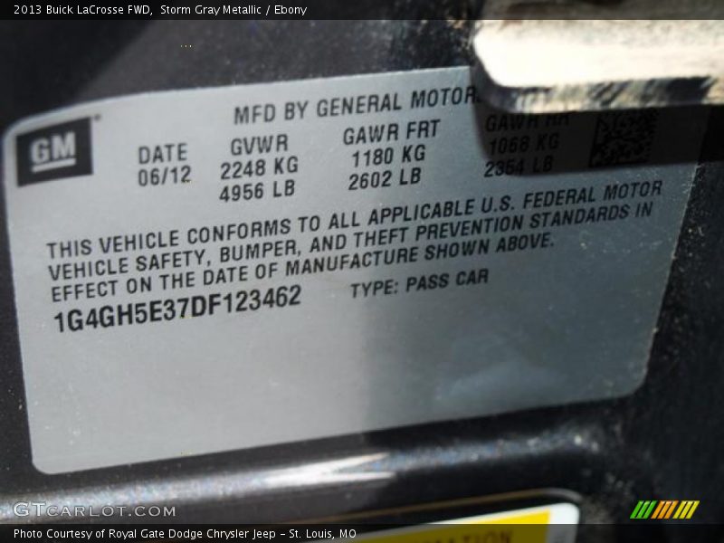 Storm Gray Metallic / Ebony 2013 Buick LaCrosse FWD