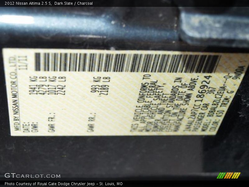 Dark Slate / Charcoal 2012 Nissan Altima 2.5 S