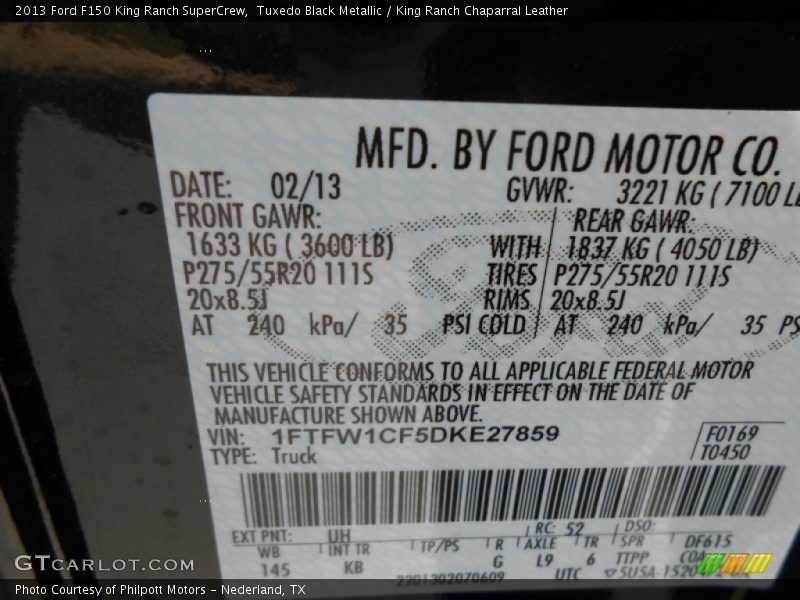 2013 F150 King Ranch SuperCrew Tuxedo Black Metallic Color Code UH