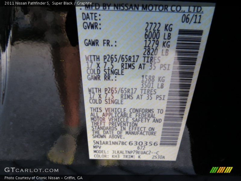 Super Black / Graphite 2011 Nissan Pathfinder S