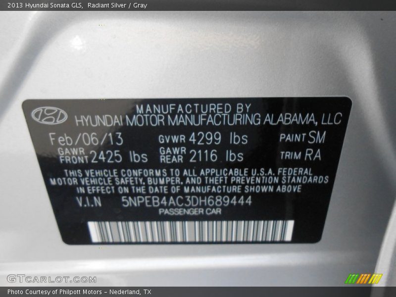 Radiant Silver / Gray 2013 Hyundai Sonata GLS