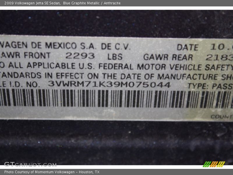 Blue Graphite Metallic / Anthracite 2009 Volkswagen Jetta SE Sedan