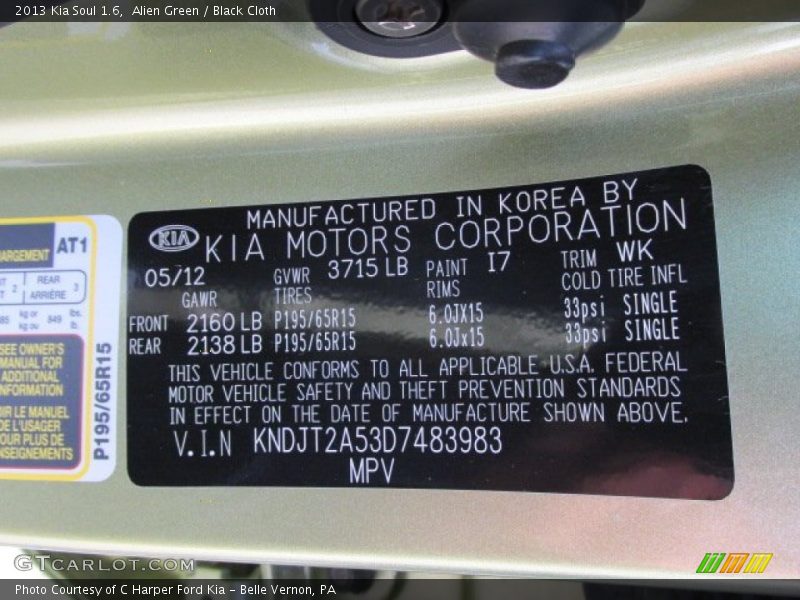 Alien Green / Black Cloth 2013 Kia Soul 1.6