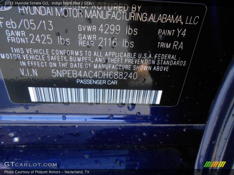 Indigo Night Blue / Gray 2013 Hyundai Sonata GLS