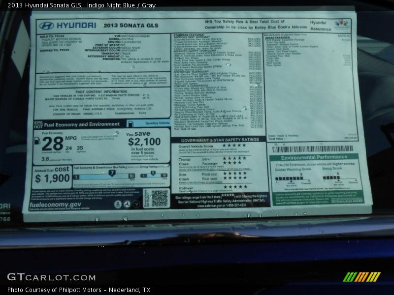 Indigo Night Blue / Gray 2013 Hyundai Sonata GLS
