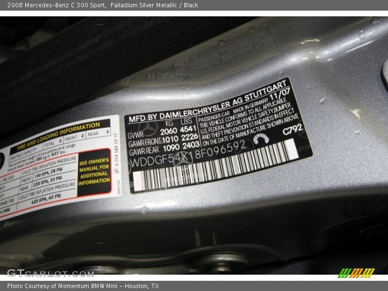 2008 C 300 Sport Palladium Silver Metallic Color Code 792