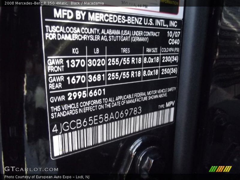 Black / Macadamia 2008 Mercedes-Benz R 350 4Matic